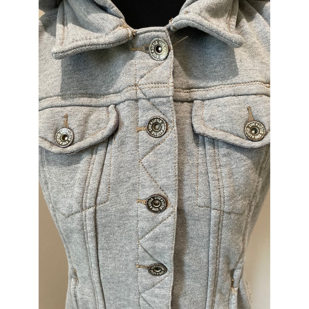Back In The Saddle Womens Gray Cotton Hooded Button Front Vest Size M FT3456 - Picture 2 of 5